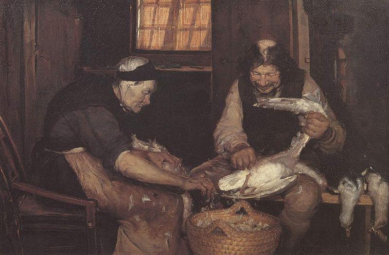 Anna Ancher Two Old People Plucking Gulls oil painting image
